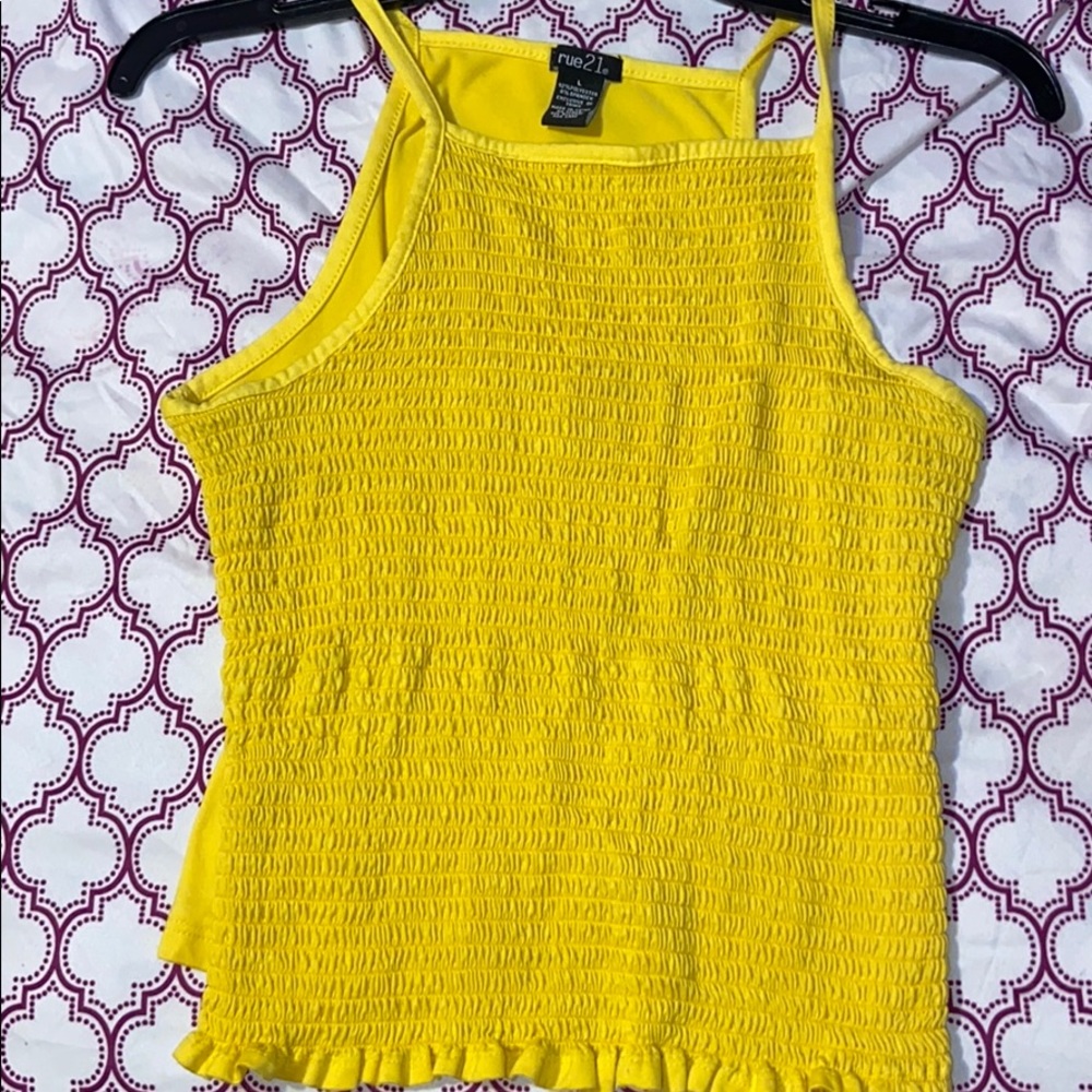 Yellow spaghetti string crop top.